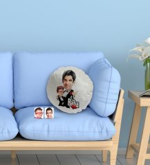 Kişiye Özel Godfather Baba Oğul Karikatürlü Yuvarlak Dekoratif Kırlent Yastık-1