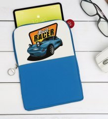 BK Gift Street Racer Tasarımlı Taşınabilir Koruyucu Tablet Kılıfı & Organizer Çanta - Mavi-1