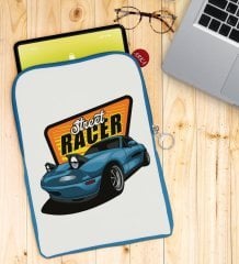 BK Gift Street Racer Tasarımlı Taşınabilir Koruyucu Tablet Kılıfı & Organizer Çanta - Mavi-1