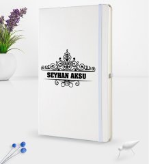 Kişiye Özel İsimli Beyaz Termo Deri Defter 16x24cm Model 32