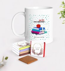 Kişiye Özel En İyi Sınıf Öğretmeni Beyaz Kupa ve Çikolata Hediye Seti-13