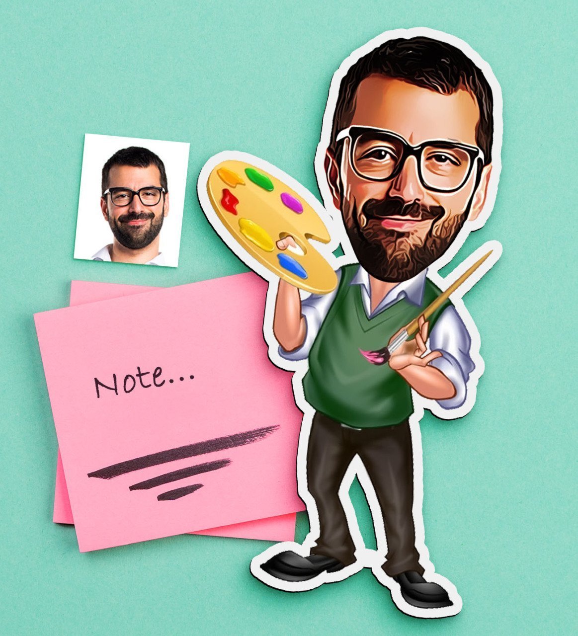 Kişiye Özel Bay Ressam Karikatürlü Ahşap Magnet