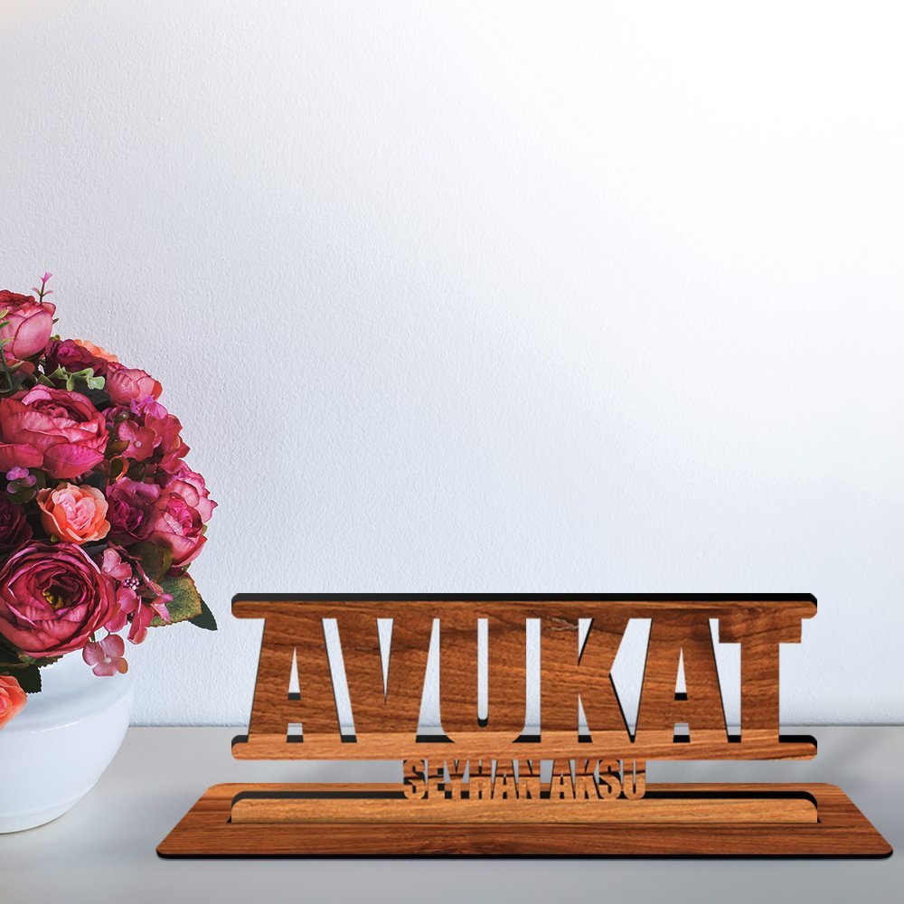 Kişiye Özel Mesleki Avukat Ahşap Masa İsimliği  - A1