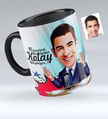 Kişiye Özel Bay Spiker Karikatürlü Siyah Kupa Bardak - 1
