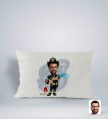 Kişiye Özel İtfaiyeci Karikatürlü Dikdörtgen Araç Koltuk Yastığı-1