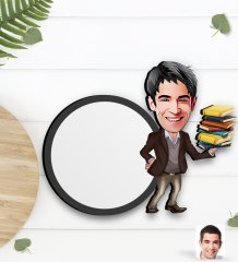 Kişiye Özel Erkek Öğretmen Karikatürlü Ahşap Bardak Altlığı
