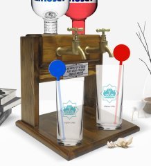 Kişiye Özel Renkli Baskılı Aksaray Tasarımlı Turistik İkili Vodka Bardağı ve Çift Musluklu Doğal Ahşap Vodka Standı-1