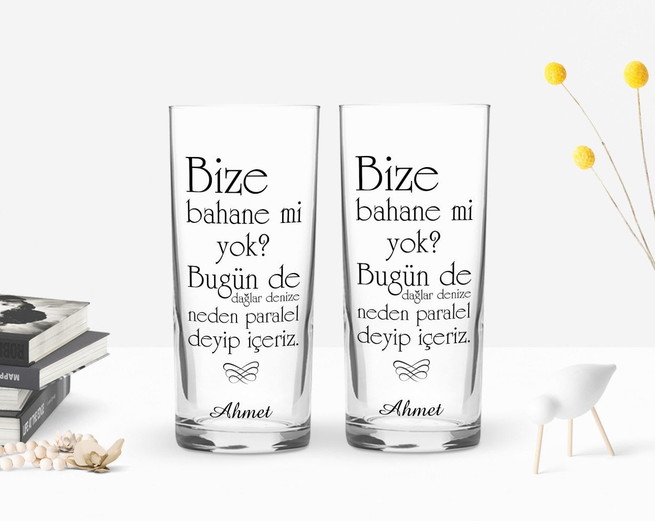 Kişiye Özel Renkli Baskılı Bahane Mi Yok Tasarımlı İkili Rakı Bardağı Seti-1