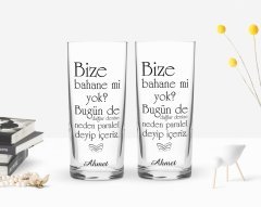 Kişiye Özel Renkli Baskılı Bahane Mi Yok Tasarımlı İkili Rakı Bardağı Seti-1