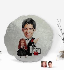 Kişiye Özel Godfather Baba Kız Karikatürlü Yuvarlak Dekoratif Kırlent Yastık-1