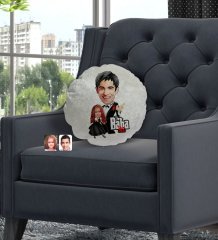 Kişiye Özel Godfather Baba Kız Karikatürlü Yuvarlak Dekoratif Kırlent Yastık-1