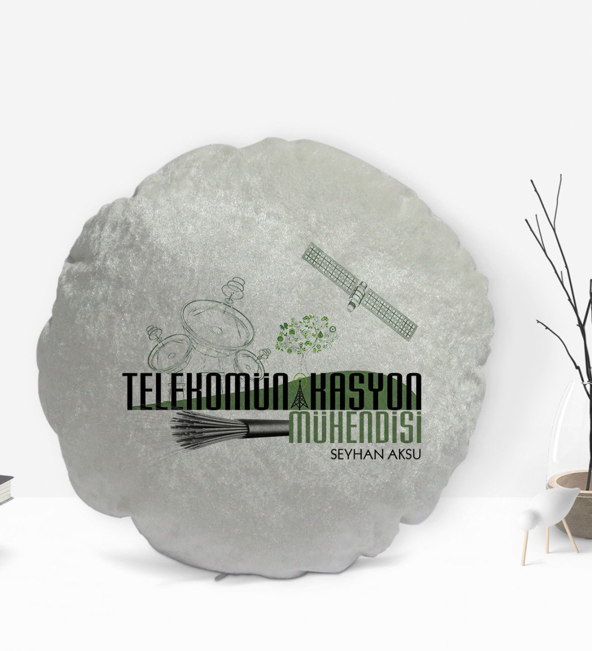 Kişiye Özel İsimli Telekomünikasyon Mühendisi Tasarımlı Dekoratif Kırlent Yastık-1