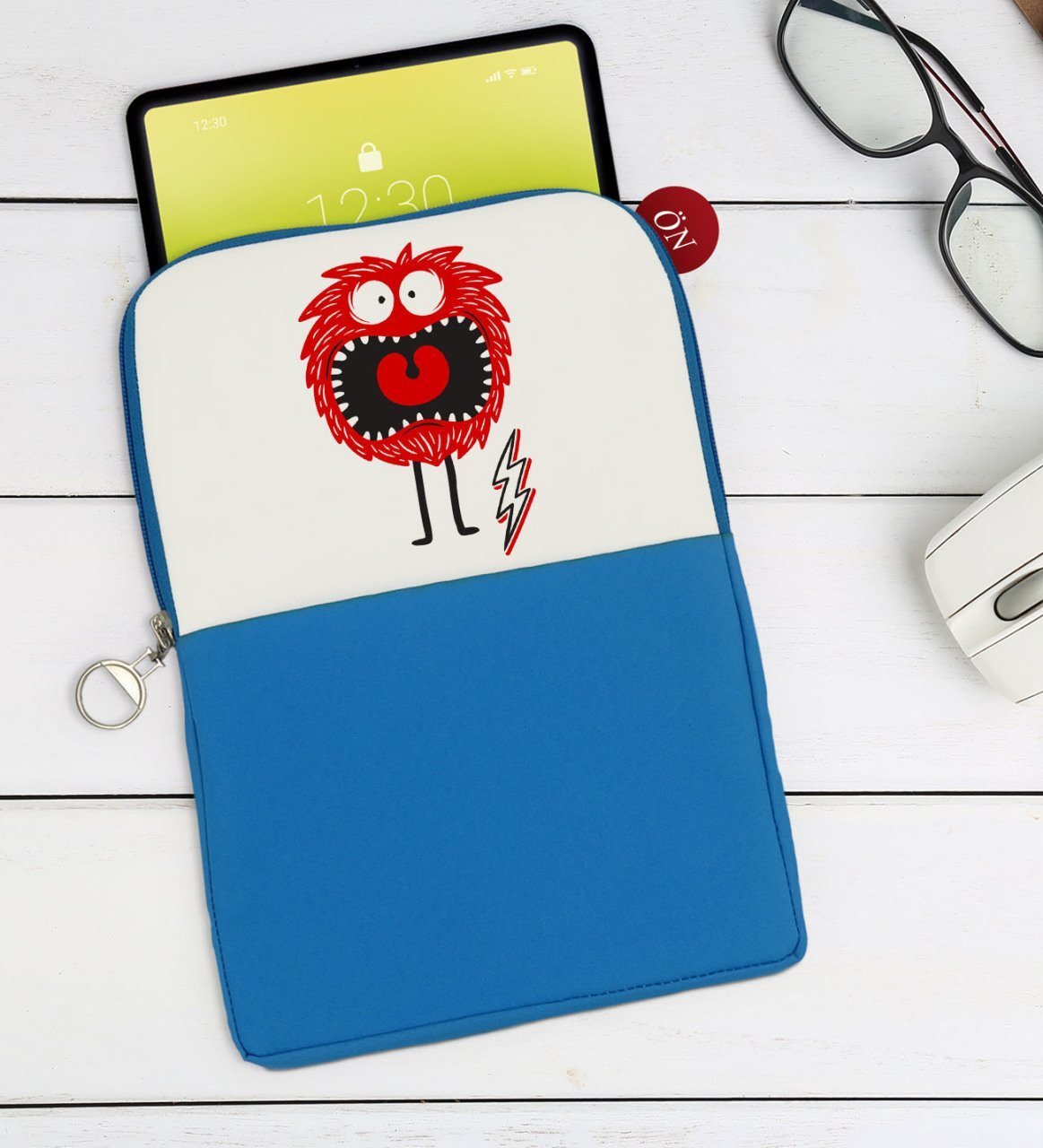 BK Gift Sevimli Canavar Tasarımlı Taşınabilir Koruyucu Tablet Kılıfı & Organizer Çanta - Mavi-1