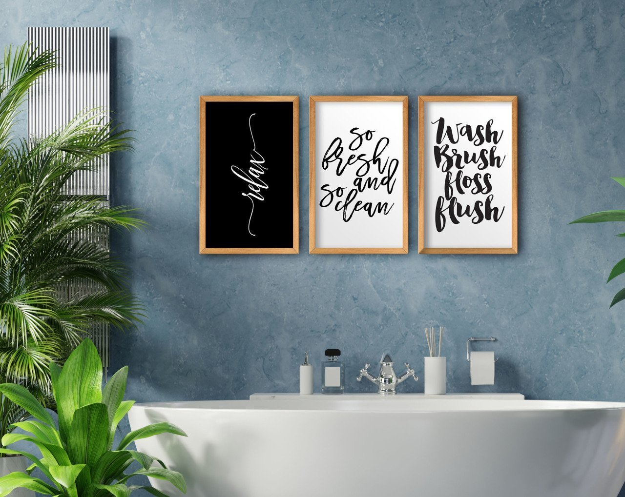 BK Home Banyo 3'lü El Yapımı Ahşap Çerçeveli Tablo-8