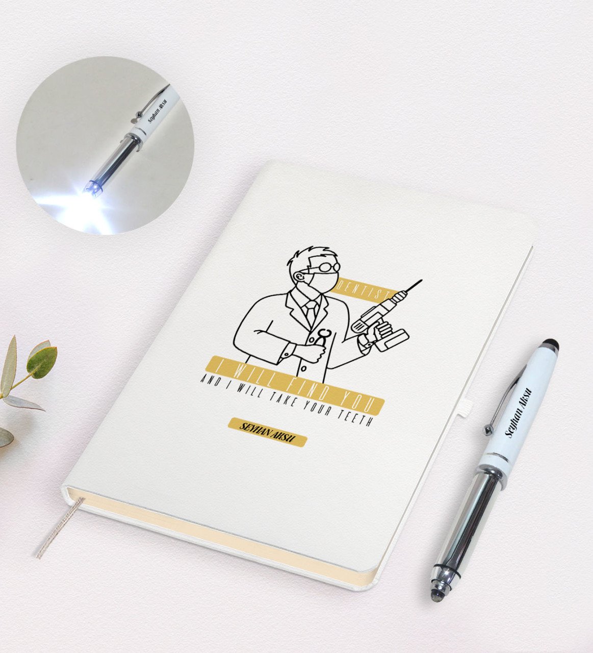 Kişiye Özel Diş Hekimi Tasarımlı Defter ve Dokunmatik Işıklı Kalem Seti-4