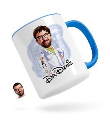 Kişiye Özel Erkek Göz Doktoru Karikatürlü Mavi Kupa Bardak