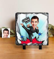 Kişiye Özel Bay Karateci Karikatürlü Dekoratif Doğal Taş