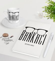 Kişiye Özel Bankacı Beyaz Defter Kalem Türk Kahvesi Fincanı Seti-10
