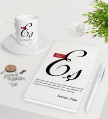 Kişiye Özel Mânâ Eş Beyaz Defter Kalem Türk Kahvesi Fincanı Seti-1