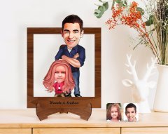 Kişiye Özel Baba Kız Karikatürlü Ahşap Standlı 3D Biblo-1