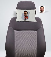 Kişiye Özel Hokeyci Karikatürlü Dikdörtgen Araç Koltuk Yastığı-1
