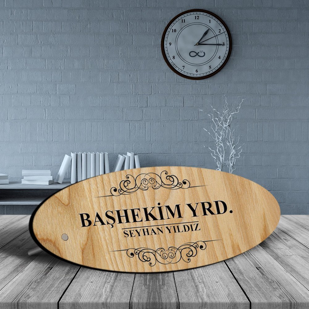 Kişiye Özel Mesleki Başhekim Yardımcısı Ahşap Oval Masa İsimliği - 2