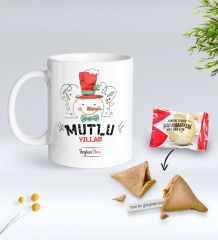 Yılbaşı Hediyesi BK Gift Kişiye Özel Yeni Yıl Tasarımlı Beyaz Kupa Bardak ve Yeni Yıl Dilekleri Şans Kurabiyesi Hediye Seti-5, Sevgiliye Hediye, Arkadaşa Hediye