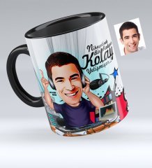 Kişiye Özel Bay Radyocu Karikatürlü Siyah Kupa Bardak - 1