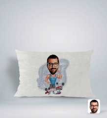 Kişiye Özel Fitnesscı Karikatürlü Dikdörtgen Araç Koltuk Yastığı-1