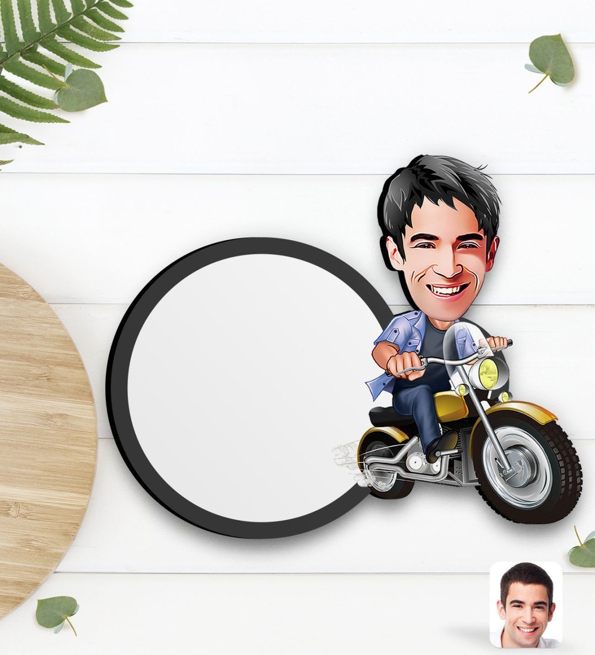 Kişiye Özel Erkek Motorcu Karikatürlü Ahşap Bardak Altlığı-1