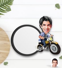 Kişiye Özel Erkek Motorcu Karikatürlü Ahşap Bardak Altlığı-1