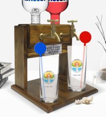 Kişiye Özel Renkli Baskılı Adana Tasarımlı Turistik İkili Vodka Bardağı ve Çift Musluklu Doğal Ahşap Vodka Standı-2