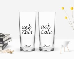 Kişiye Özel Renkli Baskılı Aşk Ola Tasarımlı İkili Rakı Bardağı Seti-1