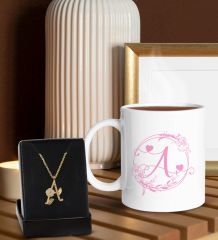 BK Gift Kişiye Özel Kupa ve Zirkon Taşlı Aşk Çiçeği Harf Kolye-7, Sevgiliye Hediye, Doğum Günü Hediyesi, Yıl Dönümü Hediyesi