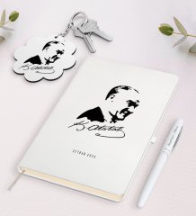 Kişiye Özel Atatürk Temalı Beyaz Defter Kalem ve Anahtarlık Hediye Seti-26