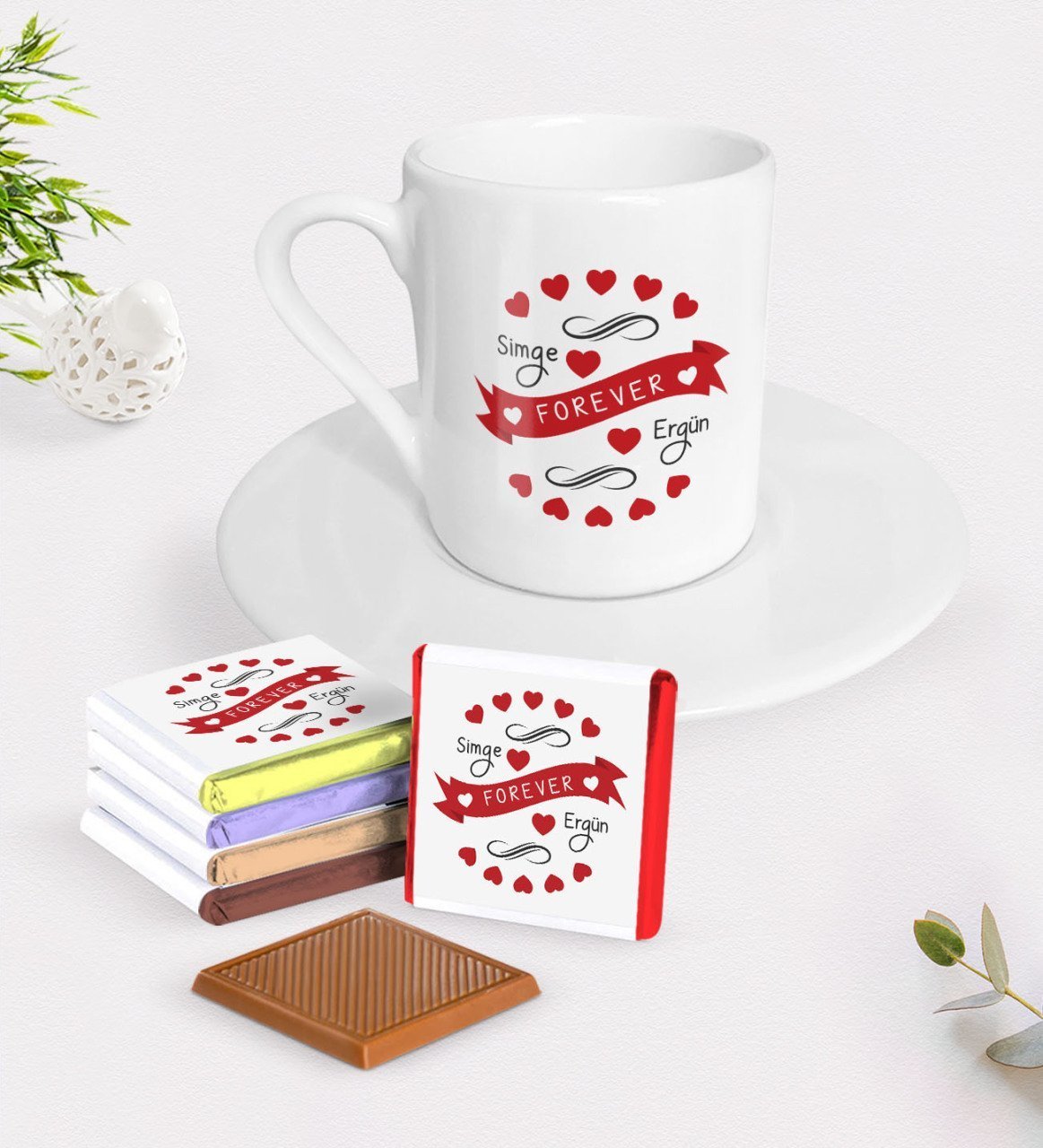 Kişiye Özel Sevgililer Günü Türk Kahvesi Fincanı ve Madlen Çikolata Seti-43