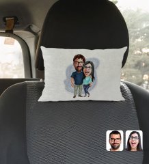 Kişiye Özel Sevgililer Karikatürlü Dikdörtgen Araç Koltuk Yastığı-109