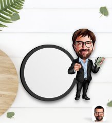 Kişiye Özel Erkek Milyoner Karikatürlü Ahşap Bardak Altlığı-1