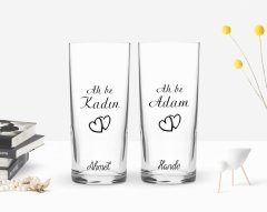 Kişiye Özel Renkli Baskılı Ah Be Tasarımlı İkili Rakı Bardağı Seti-1