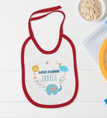 BK Kids Amıcasının Erkeğe Tasarımlı Kırmızı Bebek Body Zıbın ve Mama Önlüğü Hediye Seti-1