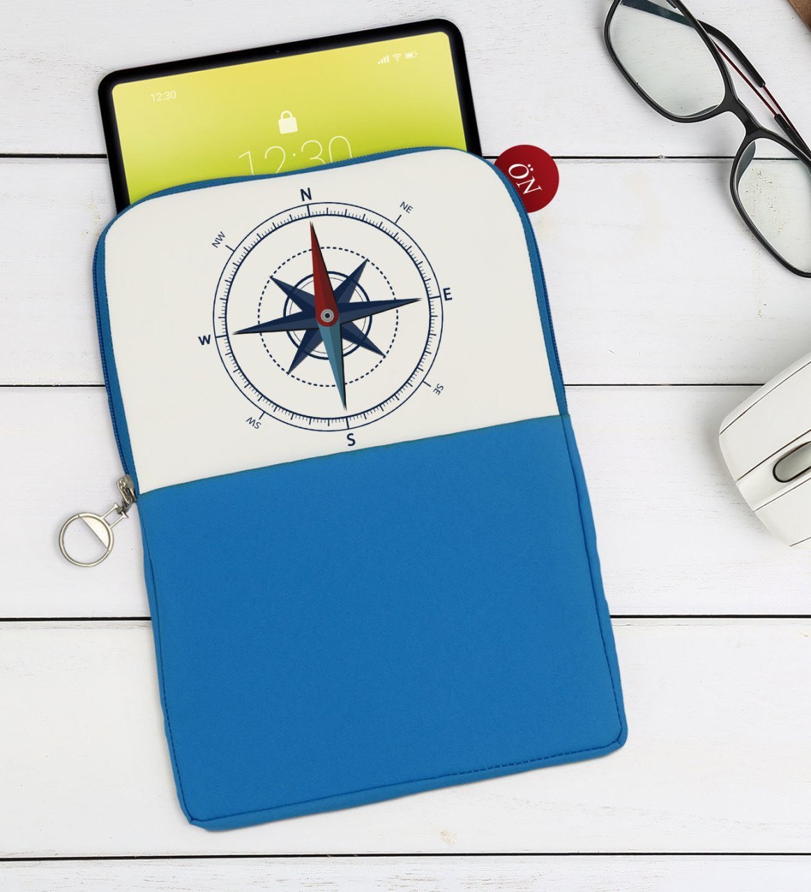 BK Gift Pusula Tasarımlı Taşınabilir Koruyucu Tablet Kılıfı & Organizer Çanta - Mavi-1