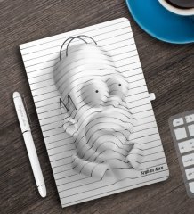Kişiye Özel 3D Çizim Kapaklı Beyaz Defter Kalem Seti - 4