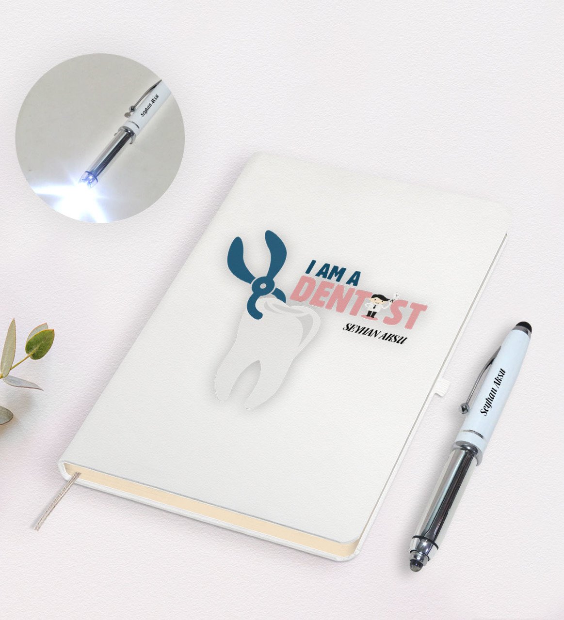 Kişiye Özel Diş Hekimi Tasarımlı Defter ve Dokunmatik Işıklı Kalem Seti-1