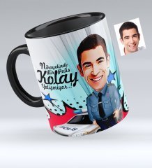 Kişiye Özel Bay Polis Karikatürlü Siyah Kupa Bardak - 6