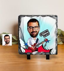 Kişiye Özel Bay Gitarist Karikatürlü Dekoratif Doğal Taş - 2