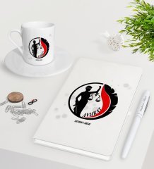 Kişiye Özel Avukat Beyaz Defter Kalem Türk Kahvesi Fincanı Seti-14