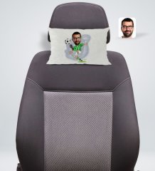 Kişiye Özel Yeşil Beyaz Futbolcu Karikatürlü Dikdörtgen Araç Koltuk Yastığı-1