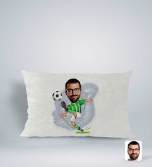 Kişiye Özel Yeşil Beyaz Futbolcu Karikatürlü Dikdörtgen Araç Koltuk Yastığı-1
