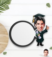 Kişiye Özel Erkek Mezun Karikatürlü Ahşap Bardak Altlığı-1