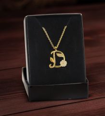 BK Gift Kişiye Özel Kupa ve Zirkon Taşlı Aşk Çiçeği Harf Kolye-5, Sevgiliye Hediye, Doğum Günü Hediyesi, Yıl Dönümü Hediyesi